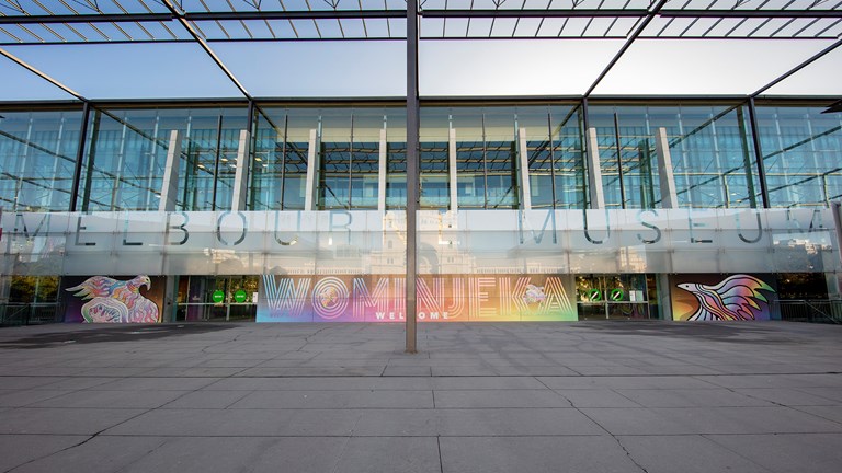 A photo of the front of the Melbourne Museum